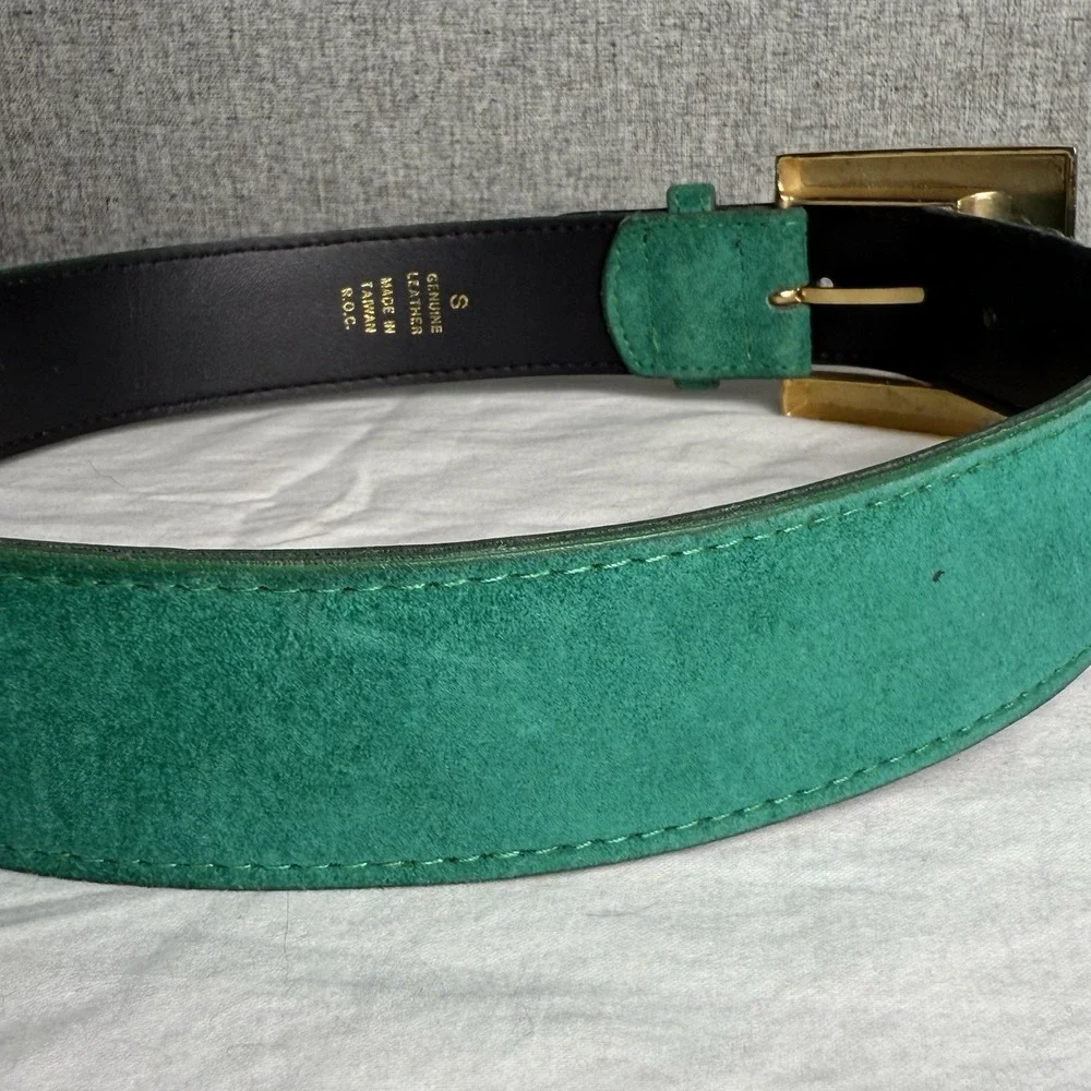 Vintage 80s/90s Compagnie Internationale Express Green Leather Suede‎ Belt Small